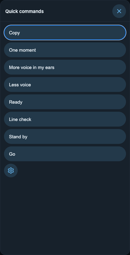 Quick commands — Official app · Ready-to-send quick commands