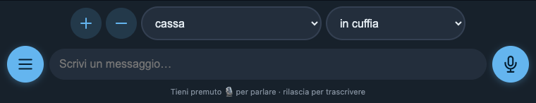Menu richieste Band — App ufficiale · Richieste Band: + / −, cassa, in cuffia