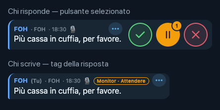 Quick Replies — App ufficiale · Attendere selezionato e relativo tag per l’autore · esempio